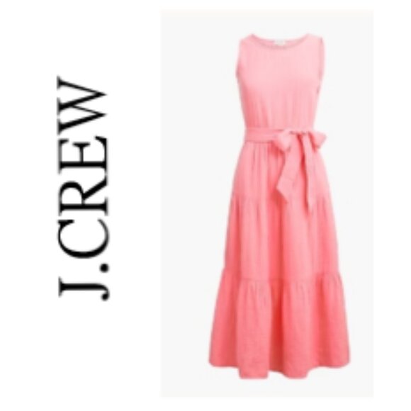 J.Crew Factory $110 Belted Gauze Midi Dress in Pink Size 10 🆕FAST⌚📦🏃🏻💨⚡🚚 - Picture 1 of 14